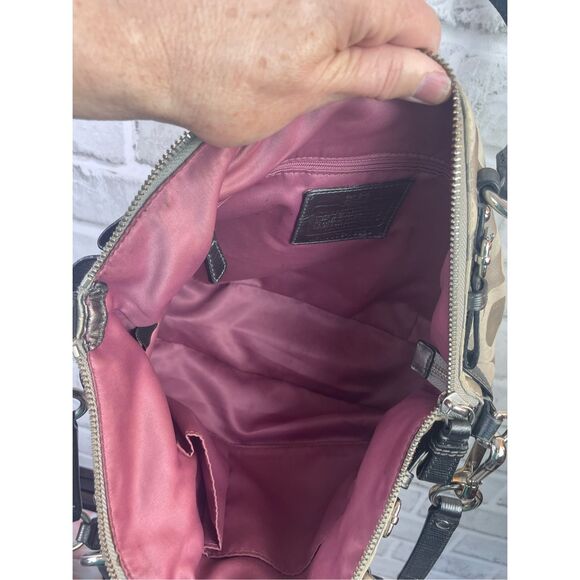 Coach Ashley Signature Satchel Khaki & Black Trim Plum Interior - Picture 6 of 12